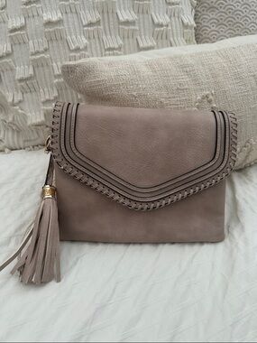 Taupe Whipstitch Tassel Crossbody Clutch - Women Bags